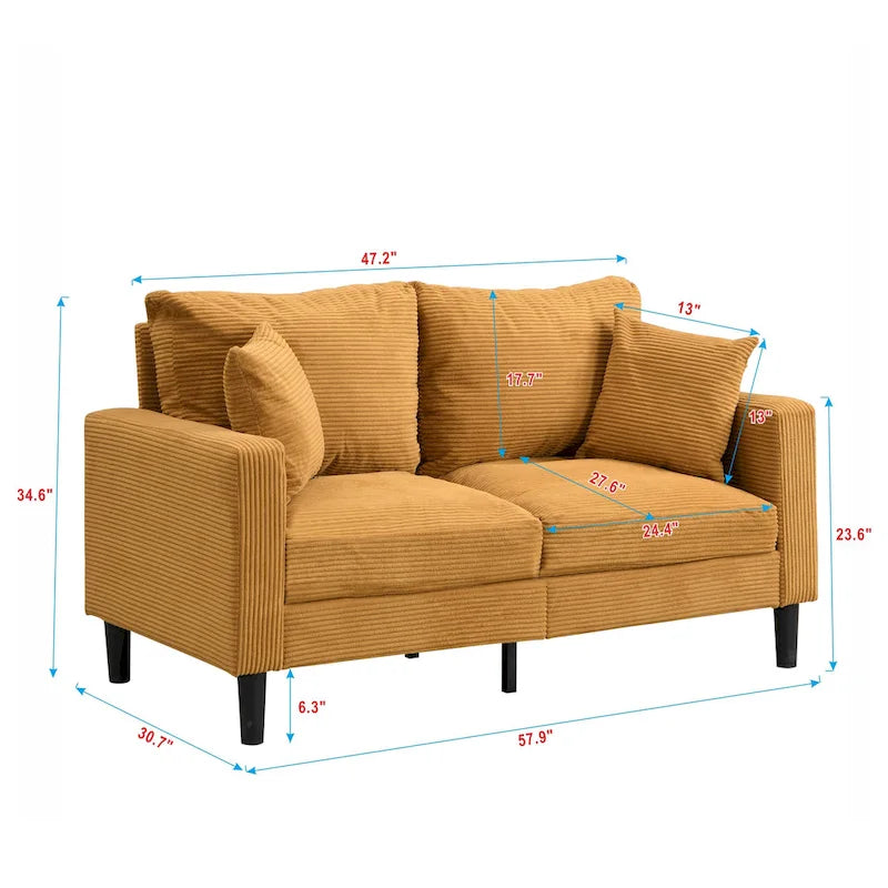 Divanetto a 2 posti moderno con 2 cuscini, schiuma ad alta densità e struttura in legno, Arancione / Grigio chiaro / Grigio scuro