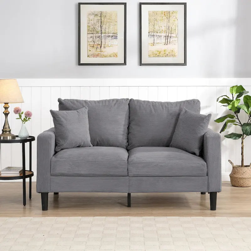 Divanetto a 2 posti moderno con 2 cuscini, schiuma ad alta densità e struttura in legno, Arancione / Grigio chiaro / Grigio scuro