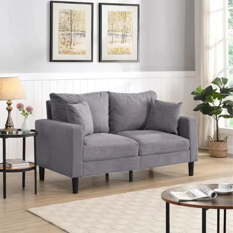 Divanetto a 2 posti moderno con 2 cuscini, schiuma ad alta densità e struttura in legno, Arancione / Grigio chiaro / Grigio scuro