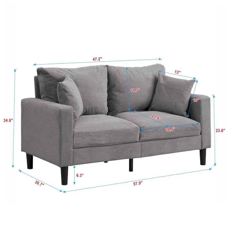 Divanetto a 2 posti moderno con 2 cuscini, schiuma ad alta densità e struttura in legno, Arancione / Grigio chiaro / Grigio scuro