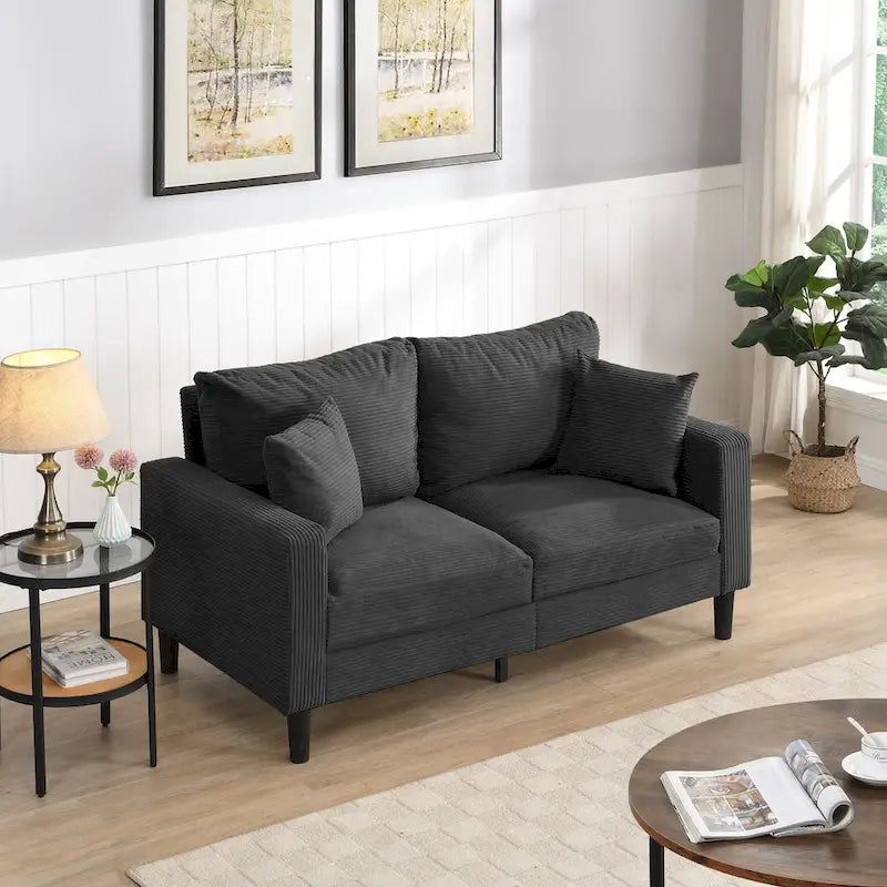 Divanetto a 2 posti moderno con 2 cuscini, schiuma ad alta densità e struttura in legno, Arancione / Grigio chiaro / Grigio scuro