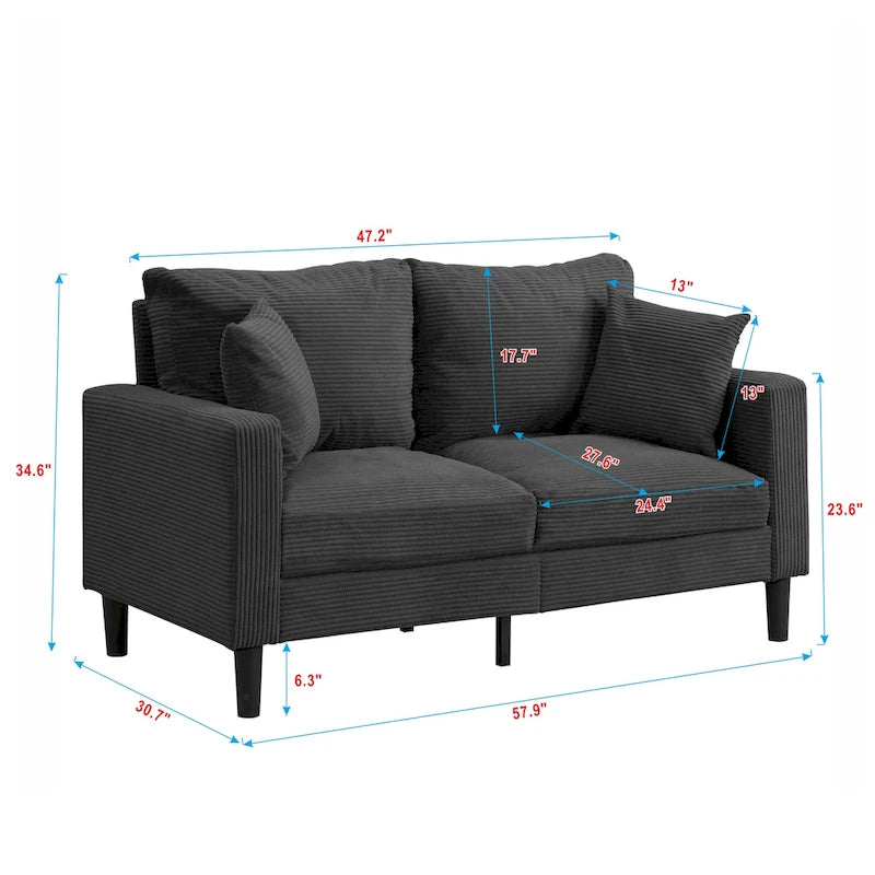 Divanetto a 2 posti moderno con 2 cuscini, schiuma ad alta densità e struttura in legno, Arancione / Grigio chiaro / Grigio scuro
