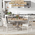 Set da 5 Pezzi Tavolo da Pranzo Rotondo, Tavolo e Sedie da Cucina in Legno Massello con Tavolo Allungabile e 4 Sedie Imbottite