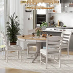 Set da 5 Pezzi Tavolo da Pranzo Rotondo, Tavolo e Sedie da Cucina in Legno Massello con Tavolo Allungabile e 4 Sedie Imbottite