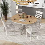 Set da 5 Pezzi Tavolo da Pranzo Rotondo, Tavolo e Sedie da Cucina in Legno Massello con Tavolo Allungabile e 4 Sedie Imbottite