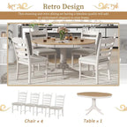 Set da 5 Pezzi Tavolo da Pranzo Rotondo, Tavolo e Sedie da Cucina in Legno Massello con Tavolo Allungabile e 4 Sedie Imbottite