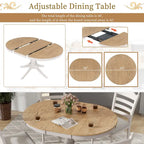 Set da 5 Pezzi Tavolo da Pranzo Rotondo, Tavolo e Sedie da Cucina in Legno Massello con Tavolo Allungabile e 4 Sedie Imbottite