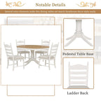 Set da 5 Pezzi Tavolo da Pranzo Rotondo, Tavolo e Sedie da Cucina in Legno Massello con Tavolo Allungabile e 4 Sedie Imbottite
