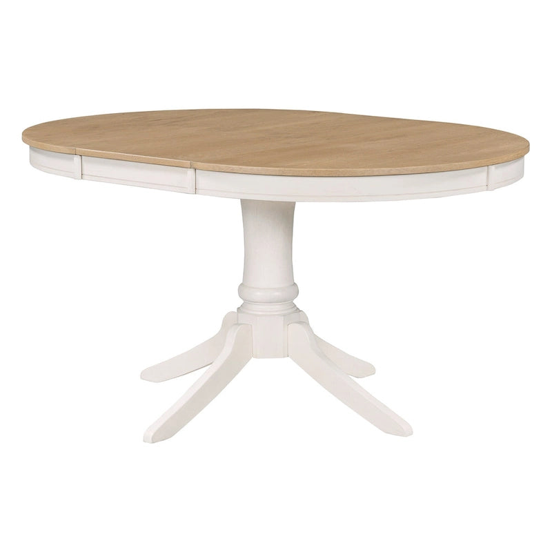 Set da 5 Pezzi Tavolo da Pranzo Rotondo, Tavolo e Sedie da Cucina in Legno Massello con Tavolo Allungabile e 4 Sedie Imbottite