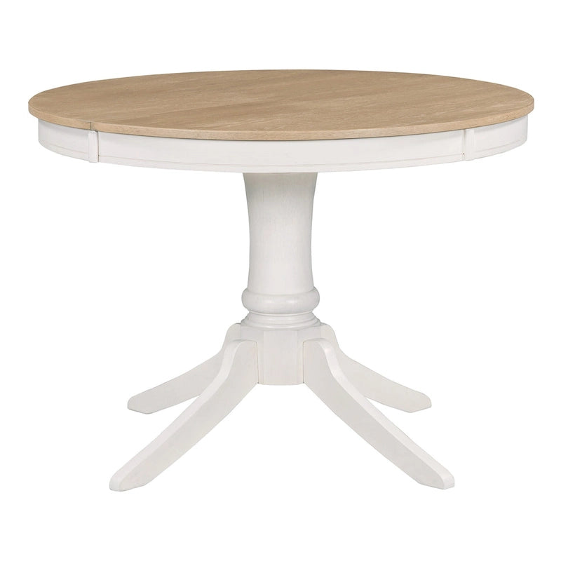 Set da 5 Pezzi Tavolo da Pranzo Rotondo, Tavolo e Sedie da Cucina in Legno Massello con Tavolo Allungabile e 4 Sedie Imbottite