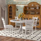 Set da 5 Pezzi Tavolo da Pranzo Rotondo, Tavolo e Sedie da Cucina in Legno Massello con Tavolo Allungabile e 4 Sedie Imbottite