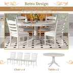 Set da 5 Pezzi Tavolo da Pranzo Rotondo, Tavolo e Sedie da Cucina in Legno Massello con Tavolo Allungabile e 4 Sedie Imbottite