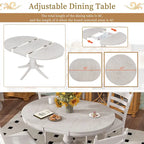 Set da 5 Pezzi Tavolo da Pranzo Rotondo, Tavolo e Sedie da Cucina in Legno Massello con Tavolo Allungabile e 4 Sedie Imbottite