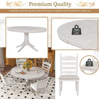 Set da 5 Pezzi Tavolo da Pranzo Rotondo, Tavolo e Sedie da Cucina in Legno Massello con Tavolo Allungabile e 4 Sedie Imbottite