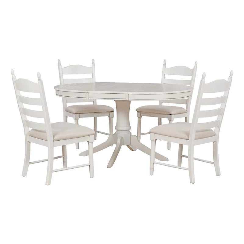 Set da 5 Pezzi Tavolo da Pranzo Rotondo, Tavolo e Sedie da Cucina in Legno Massello con Tavolo Allungabile e 4 Sedie Imbottite