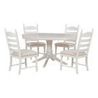 Set da 5 Pezzi Tavolo da Pranzo Rotondo, Tavolo e Sedie da Cucina in Legno Massello con Tavolo Allungabile e 4 Sedie Imbottite