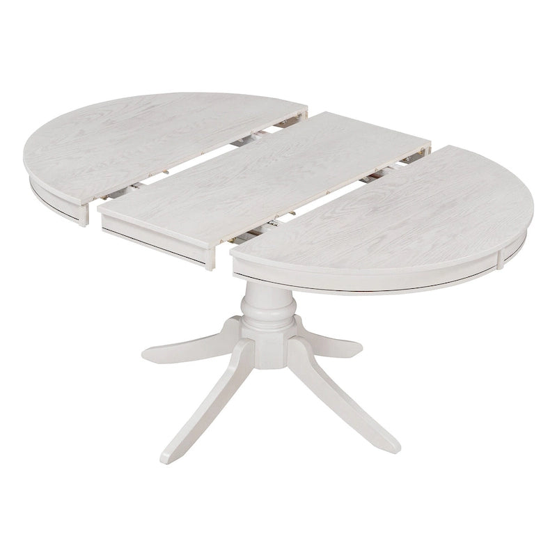 Set da 5 Pezzi Tavolo da Pranzo Rotondo, Tavolo e Sedie da Cucina in Legno Massello con Tavolo Allungabile e 4 Sedie Imbottite