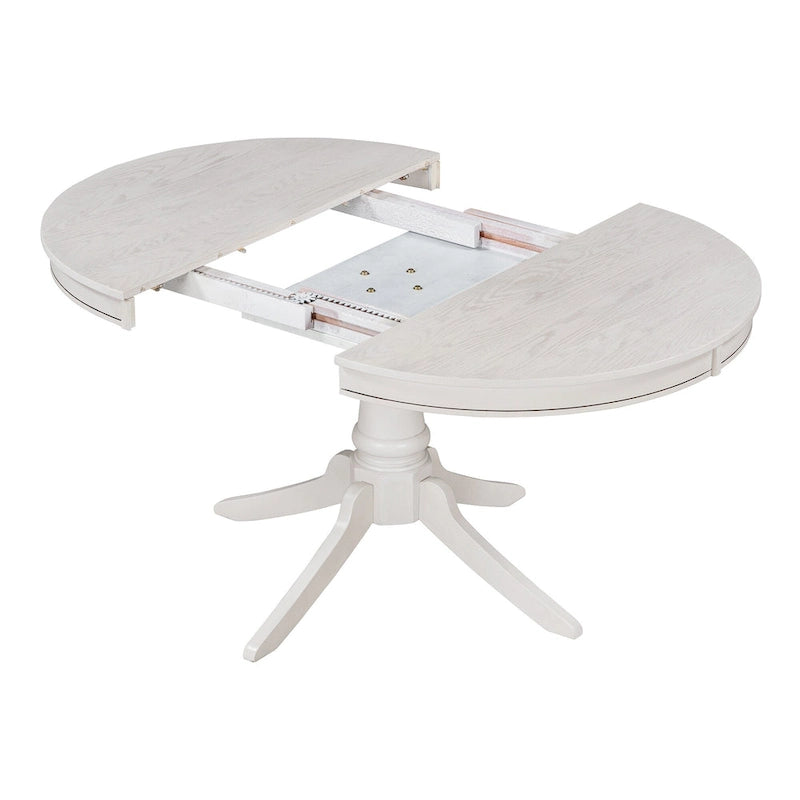 Set da 5 Pezzi Tavolo da Pranzo Rotondo, Tavolo e Sedie da Cucina in Legno Massello con Tavolo Allungabile e 4 Sedie Imbottite