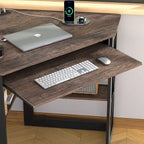 Scrivania angolare triangolare con prese e porte USB – Bianco/Nero/Marrone, Postazione singola