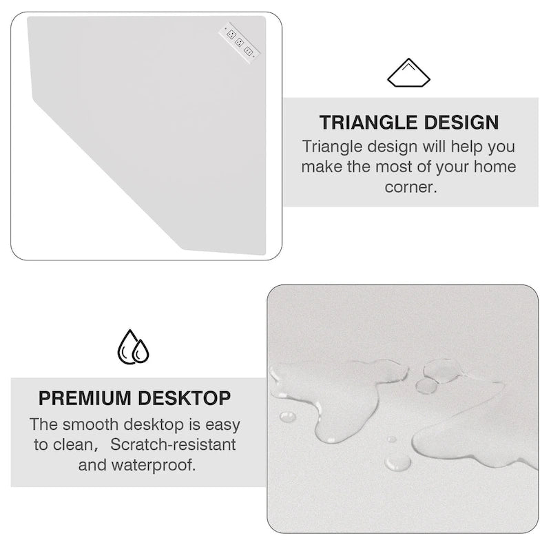 Scrivania angolare triangolare con prese e porte USB – Bianco/Nero/Marrone, Postazione singola
