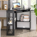 Scrivania angolare triangolare con prese e porte USB – Bianco/Nero/Marrone, Postazione singola
