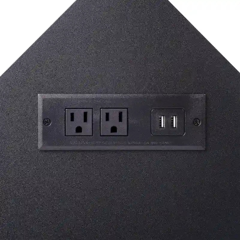 Scrivania angolare triangolare con prese e porte USB – Bianco/Nero/Marrone, Postazione singola
