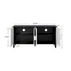 Mobile TV 160 cm nero e naturale/bianco nero, ante intagliate, gambe in legno