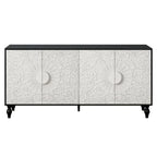 Mobile TV 160 cm nero e naturale/bianco nero, ante intagliate, gambe in legno