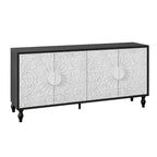 Mobile TV 160 cm nero e naturale/bianco nero, ante intagliate, gambe in legno
