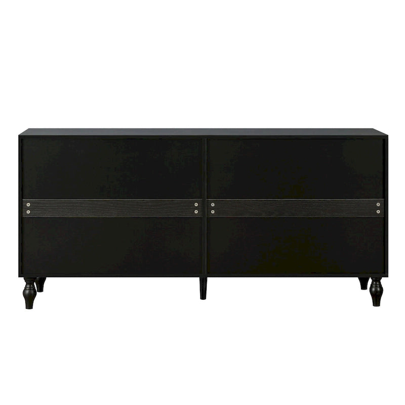 Mobile TV 160 cm nero e naturale/bianco nero, ante intagliate, gambe in legno