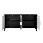 Mobile TV 160 cm nero e naturale/bianco nero, ante intagliate, gambe in legno