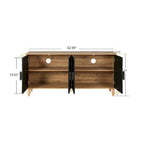 Mobile TV 160 cm nero e naturale/bianco nero, ante intagliate, gambe in legno