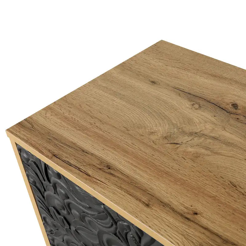 Mobile TV 160 cm nero e naturale/bianco nero, ante intagliate, gambe in legno