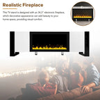 Mobile TV con Caminetto Minimalista Bianco/Nero, con 2 Armadietti, Adatto a TV fino a 78", Montaggio per 2 Persone