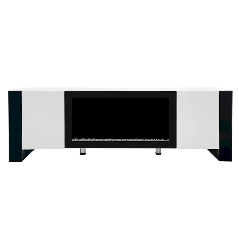 Mobile TV con Caminetto Minimalista Bianco/Nero, con 2 Armadietti, Adatto a TV fino a 78", Montaggio per 2 Persone