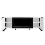 Mobile TV con Caminetto Minimalista Bianco/Nero, con 2 Armadietti, Adatto a TV fino a 78", Montaggio per 2 Persone