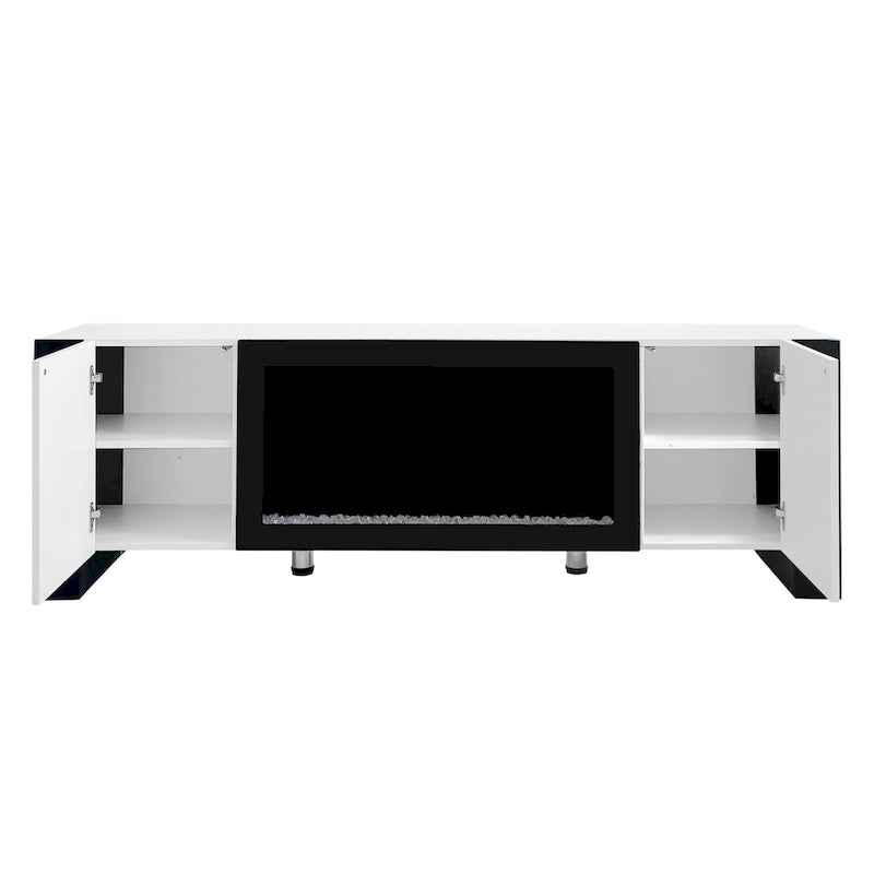 Mobile TV con Caminetto Minimalista Bianco/Nero, con 2 Armadietti, Adatto a TV fino a 78", Montaggio per 2 Persone