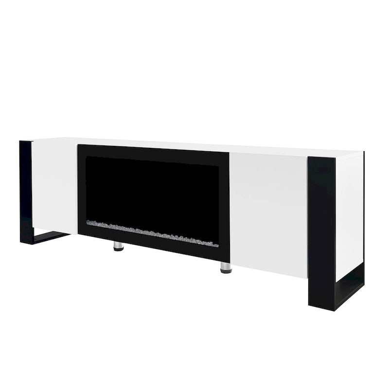 Mobile TV con Caminetto Minimalista Bianco/Nero, con 2 Armadietti, Adatto a TV fino a 78", Montaggio per 2 Persone