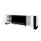 Mobile TV con Caminetto Minimalista Bianco/Nero, con 2 Armadietti, Adatto a TV fino a 78", Montaggio per 2 Persone