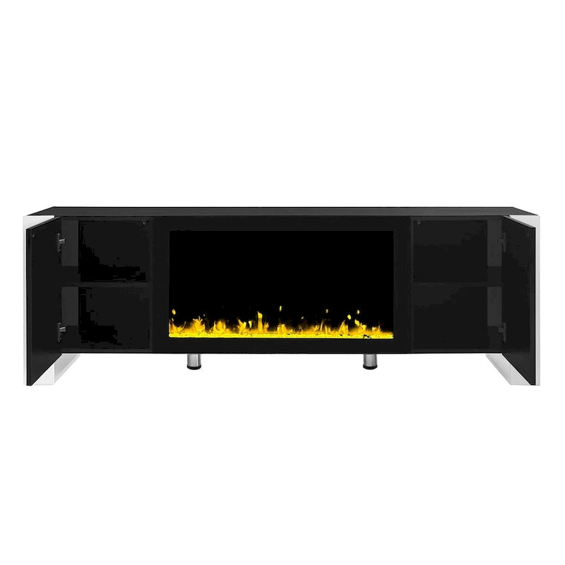 Mobile TV con Caminetto Minimalista Bianco/Nero, con 2 Armadietti, Adatto a TV fino a 78", Montaggio per 2 Persone