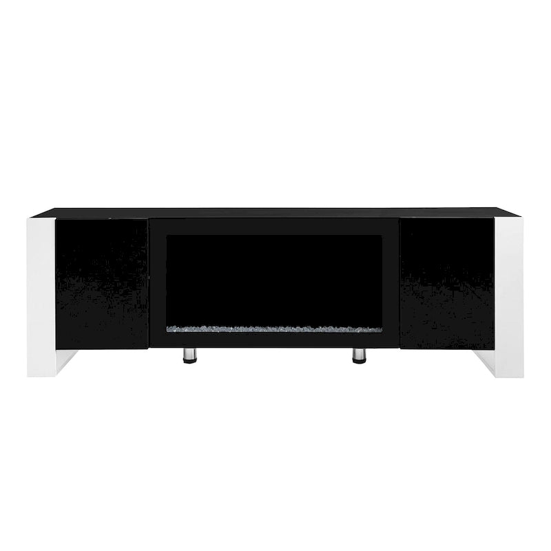 Mobile TV con Caminetto Minimalista Bianco/Nero, con 2 Armadietti, Adatto a TV fino a 78", Montaggio per 2 Persone