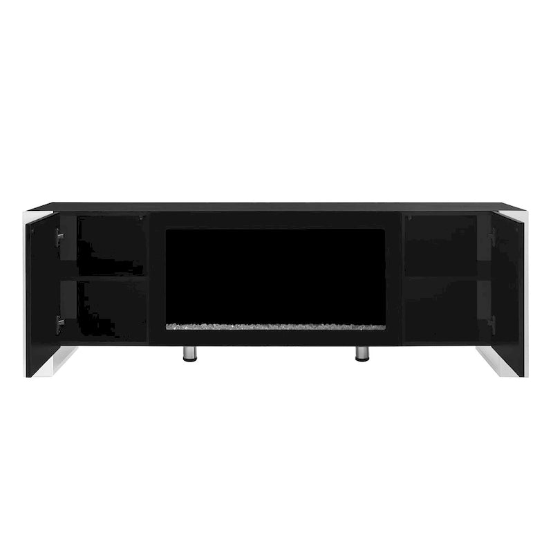 Mobile TV con Caminetto Minimalista Bianco/Nero, con 2 Armadietti, Adatto a TV fino a 78", Montaggio per 2 Persone