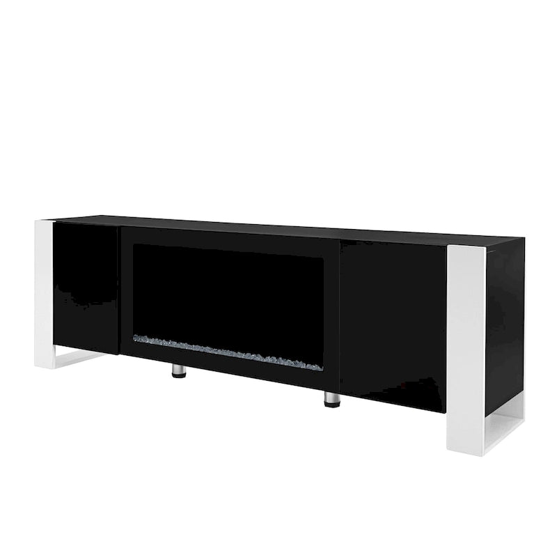Mobile TV con Caminetto Minimalista Bianco/Nero, con 2 Armadietti, Adatto a TV fino a 78", Montaggio per 2 Persone