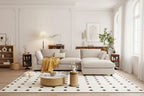 Divano componibile a L beige per 3-4 persone, poggiapiedi regolabile, chaise longue reversibile