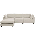 Divano componibile a L beige per 3-4 persone, poggiapiedi regolabile, chaise longue reversibile