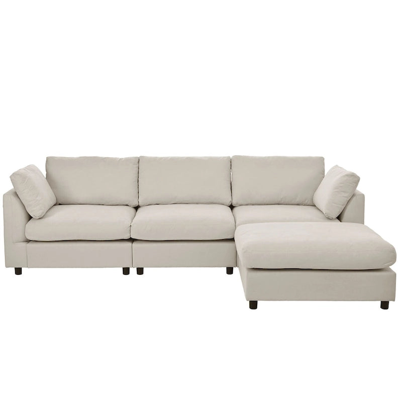 Divano componibile a L beige per 3-4 persone, poggiapiedi regolabile, chaise longue reversibile