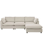 Divano componibile a L beige per 3-4 persone, poggiapiedi regolabile, chaise longue reversibile