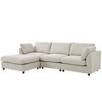 Divano componibile a L beige per 3-4 persone, poggiapiedi regolabile, chaise longue reversibile