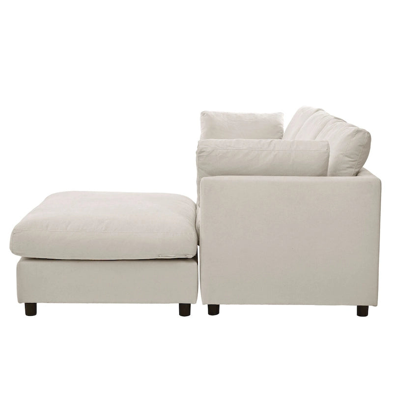 Divano componibile a L beige per 3-4 persone, poggiapiedi regolabile, chaise longue reversibile