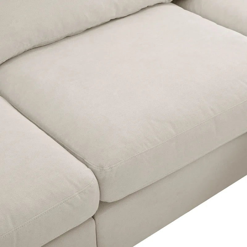 Divano componibile a L beige per 3-4 persone, poggiapiedi regolabile, chaise longue reversibile